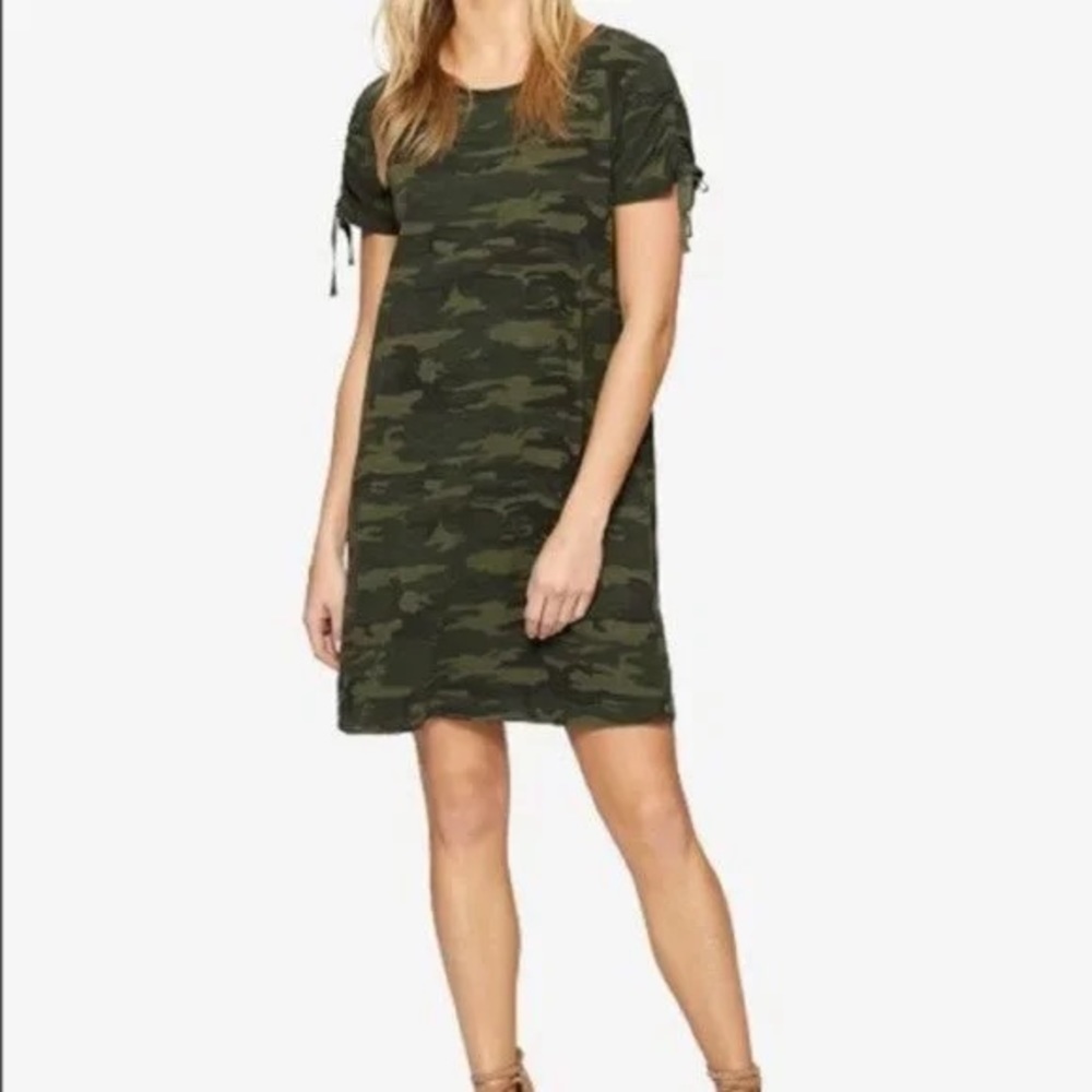 Sanctuary Green Camo Ruched Sleeve T-Shirt Dress Size S